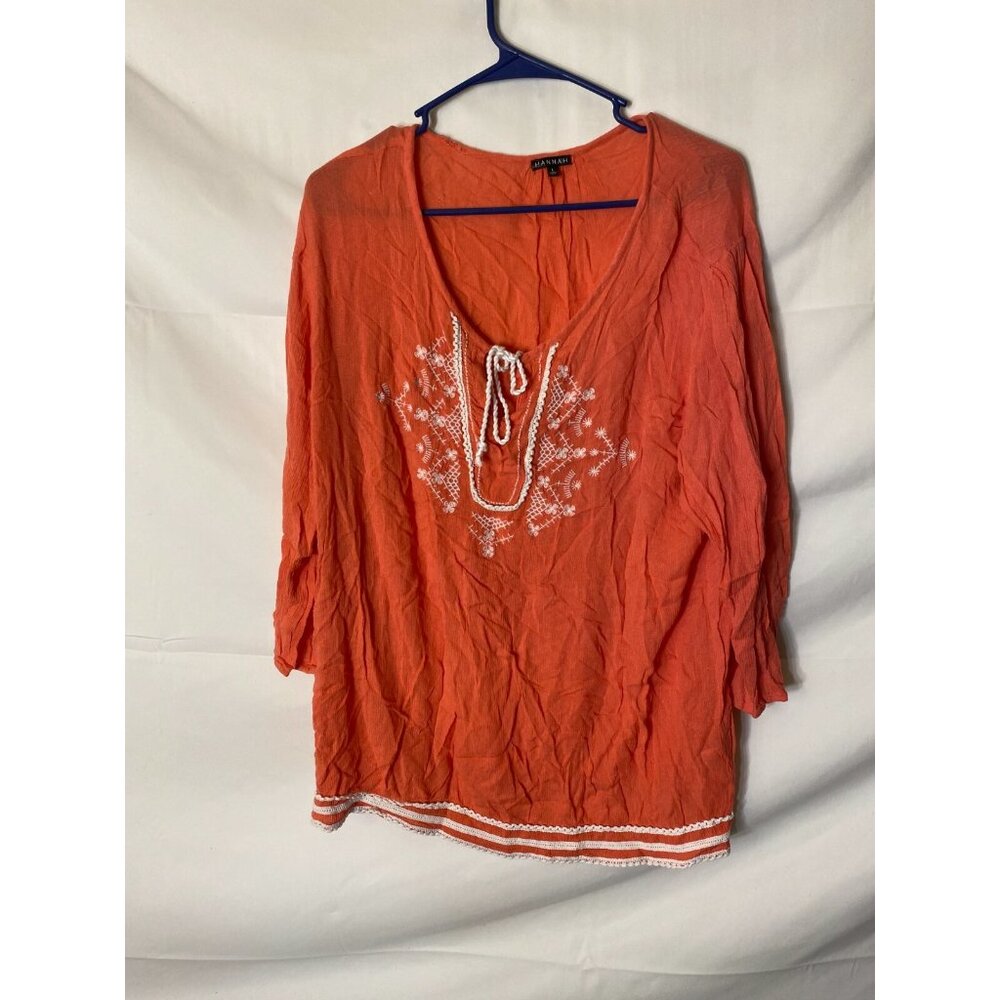 Hippie Boho Top Women's Large Shabby Chic Coral Long Sleeve Trendy